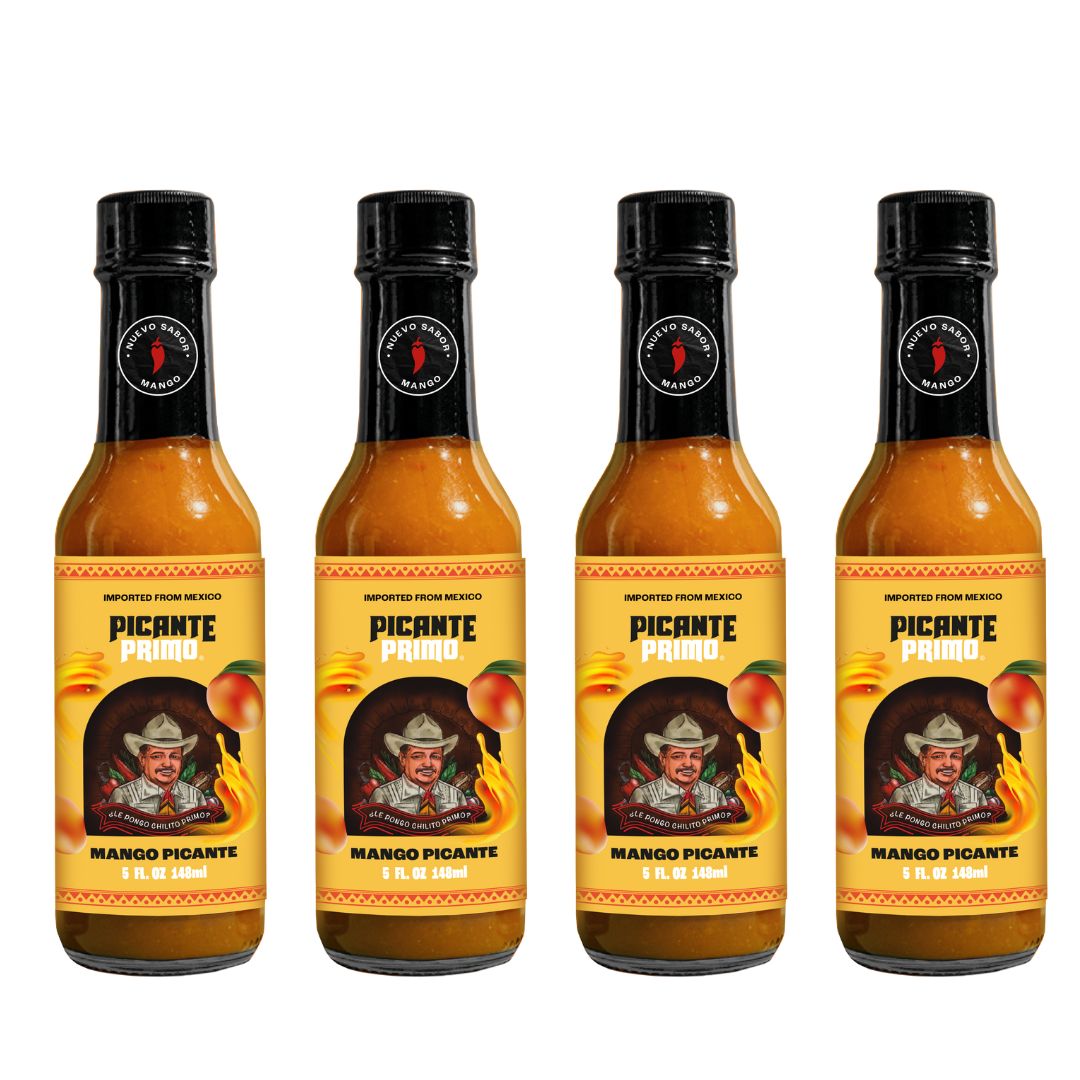 Mango Picante Hot Sauce 4-Pack | Natural Mexican Mango Hot Sauce | 4 x 5oz Bottles - Picante Primo